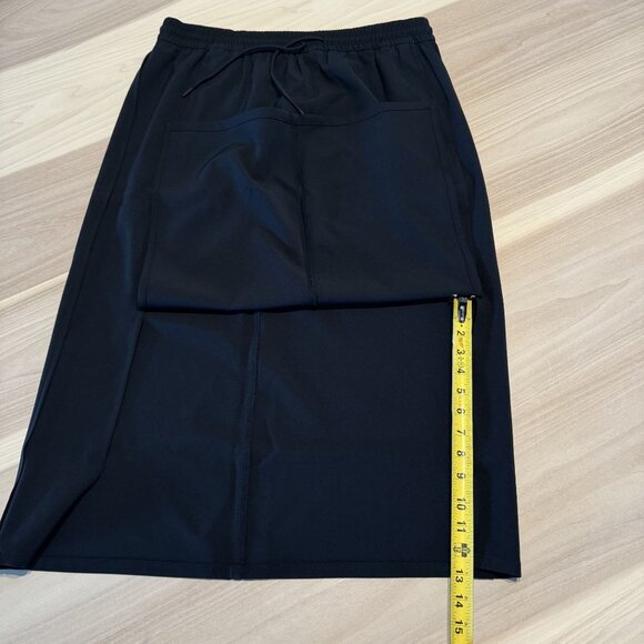 Athleta Stride Black Drawstring Elastic Waist Side Slit Midi Skirt Women's Large - Picture 9 of 9